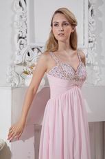 Affordable Straps Pink Chiffon Women In Prom Dress With Beading