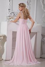 Affordable Straps Pink Chiffon Women In Prom Dress With Beading