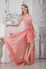 Custom Beaded Asymmetrical Pink Chiffon Graduation Dress