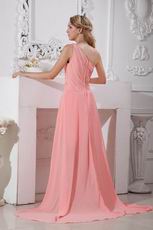 Custom Beaded Asymmetrical Pink Chiffon Graduation Dress