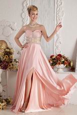Cheap Sweetheart A-line Pink Chiffon Skirt With Side Split Prom Gowns