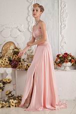 Cheap Sweetheart A-line Pink Chiffon Skirt With Side Split Prom Gowns