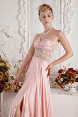 Cheap Sweetheart A-line Pink Chiffon Skirt With Side Split Prom Gowns