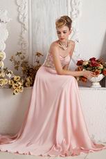 Cheap Sweetheart A-line Pink Chiffon Skirt With Side Split Prom Gowns