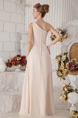 One Shoulder Sheath Pink Chiffon Prom Dress With Beadings