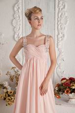 New Coming Straps Empire Waist Pink Chiffon Maternity Prom Dress