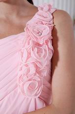 One Shoulder Flowers Straps High Low Pink Sweet Sixteen Dress