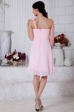 One Shoulder Flowers Straps High Low Pink Sweet Sixteen Dress