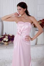 Strapless Ruched Bodice Pink Bridesmaid Prom Dress With Flowers