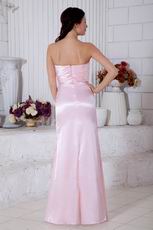 Strapless Ruched Bodice Pink Bridesmaid Prom Dress With Flowers