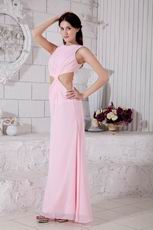 Inexpensive Jewel A-line Pink Chiffon Women Prom Dress