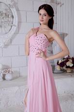 Sexy One Shoulder Empire Pink Chiffon Bridal Party Dress With Split