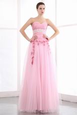 Pretty Sweetheart Pink Net Skirt Prom Dress With Flowers Decorate