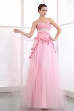 Pretty Sweetheart Pink Net Skirt Prom Dress With Flowers Decorate