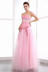 Pretty Sweetheart Pink Net Skirt Prom Dress With Flowers Decorate