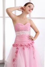 Pretty Sweetheart Pink Net Skirt Prom Dress With Flowers Decorate