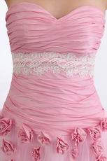 Pretty Sweetheart Pink Net Skirt Prom Dress With Flowers Decorate