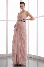 Not Expensive One Shoulder Light Coral Chiffon Prom Dress