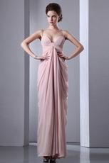 Spaghetti Straps Column Floor-Length Pearl Pink Skirt Prom Dress