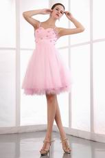 Spaghetti Straps Sweetheart Neck Pink Short Prom Dress With Beading