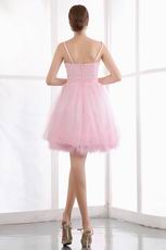 Spaghetti Straps Sweetheart Neck Pink Short Prom Dress With Beading