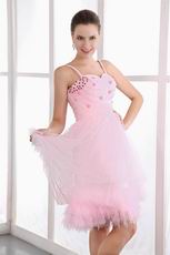 Spaghetti Straps Sweetheart Neck Pink Short Prom Dress With Beading