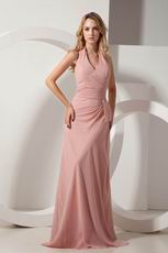 Elegant Halter Sleeveless Sheath Pink Chiffon Prom Dresses Online