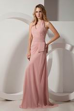 Elegant Halter Sleeveless Sheath Pink Chiffon Prom Dresses Online