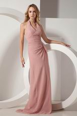 Elegant Halter Sleeveless Sheath Pink Chiffon Prom Dresses Online