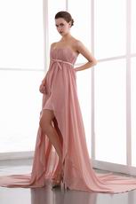Salmon Pink Custom Fit Ruched High Low Chiffon Prom Dress