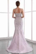 Amazing Spaghetti Straps Trumpet Pink Beaded Evening Dress