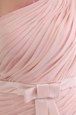Unique Single Half Sleeves Bisque Pink Chiffon Short Prom Dress