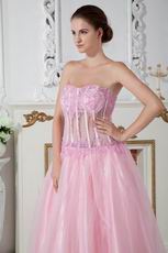 Sexy Sweetheart Transparent Bodice Pink Evening Dress