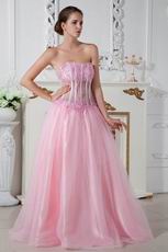Sexy Sweetheart Transparent Bodice Pink Evening Dress