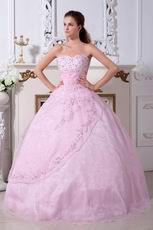 Inexpensive Sweetheart Pink Prom Ball Gown With Embroidery
