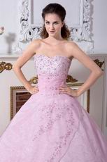 Inexpensive Sweetheart Pink Prom Ball Gown With Embroidery