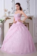 Inexpensive Sweetheart Pink Prom Ball Gown With Embroidery