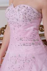 Inexpensive Sweetheart Pink Prom Ball Gown With Embroidery