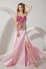 Unique Multi Colors Sequin Pink Evening Dress Wit Split