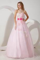 Sweetheart Neck Pink Prom Dress Tulle With Fuchsia Belt