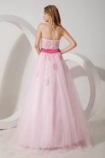 Sweetheart Neck Pink Prom Dress Tulle With Fuchsia Belt