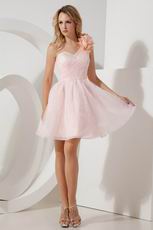 One Shoulder Flower Strap Pink Girls College Dress