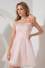 One Shoulder Flower Strap Pink Girls College Dress