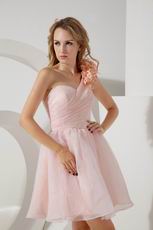 One Shoulder Flower Strap Pink Girls College Dress