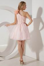 One Shoulder Flower Strap Pink Girls College Dress