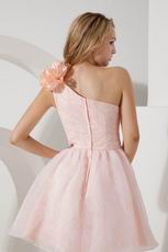 One Shoulder Flower Strap Pink Girls College Dress