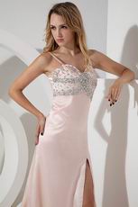 Spaghetti Straps Crystal Pageant Prom Dresses With High Split