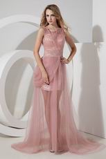 Scoop Neck Side Zip Pink Formal Evening Dress For Juniors