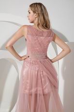 Scoop Neck Side Zip Pink Formal Evening Dress For Juniors