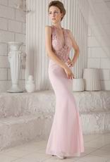 Sexy Halter See-through Blouses Mermaid Prom Dress With Split